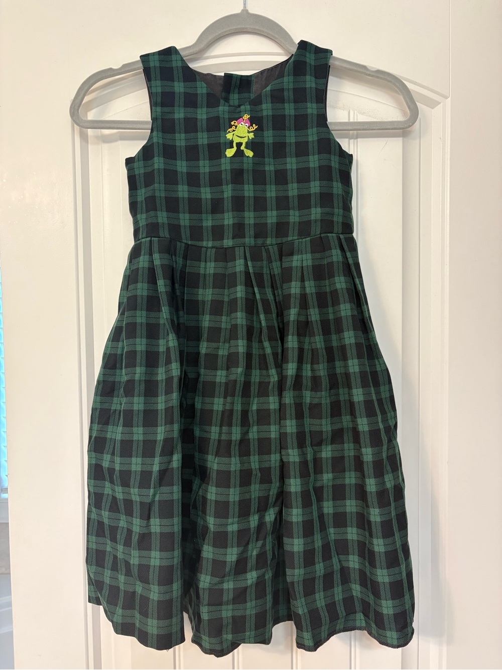 Vintage Chocolate Soup Girls Green Plaid Dress with Frog Accent size 4